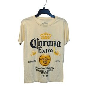 Corona Extra Beer Graphic T-Shirt Mens Small Cream Athletic Fit Cotton New